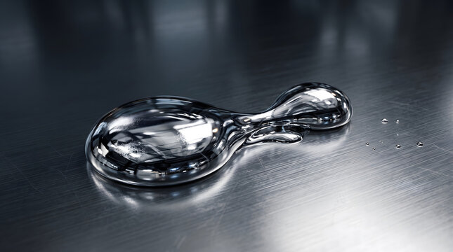 Merging Transparent Liquid Droplets on Brushed Metallic Steel