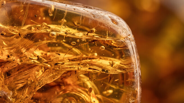 Golden Amber Resin With Intricate Suspended Organic Patterns