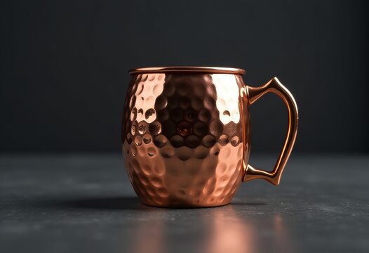 Hammered copper mule mug on dark surface