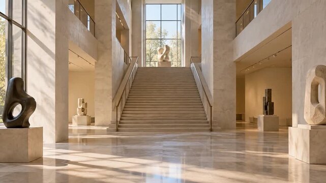 自然光が差し込む現代美術館の展示空間