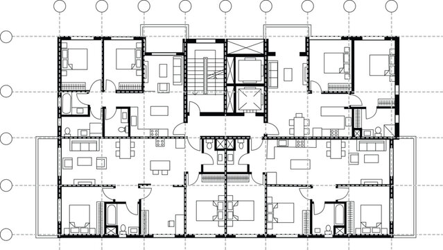 Detailed floor plan of a residential apartment complex