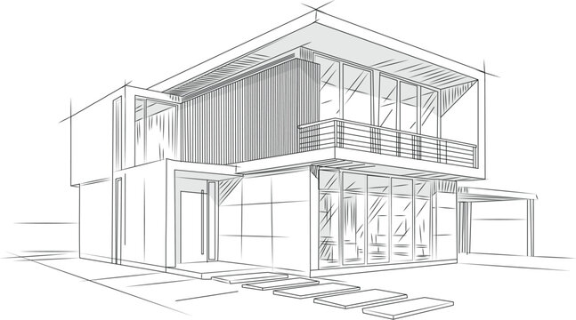 Modern twostory house exterior sketch