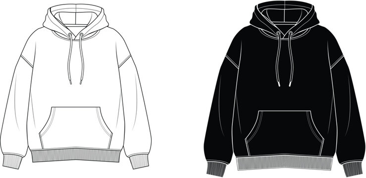 Black and white hoodie flat sketch templates