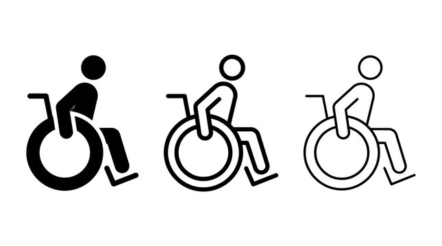 Wheelchair accessibility sign set in solid and outline styles isolated on transparent background
