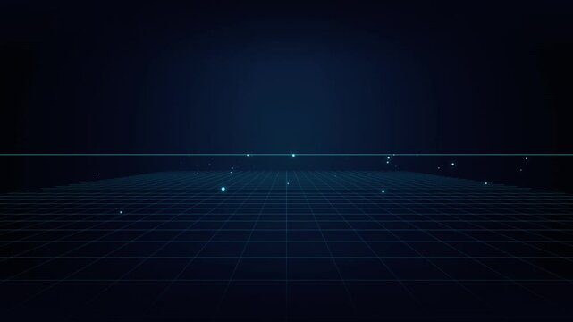 Futuristic digital perspective grid wave background with glowing neon