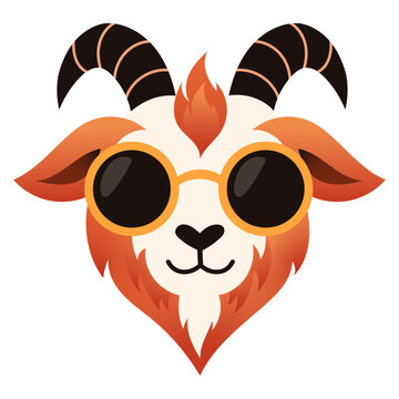 Red fire goat head with flame fur, symbol of year 2027