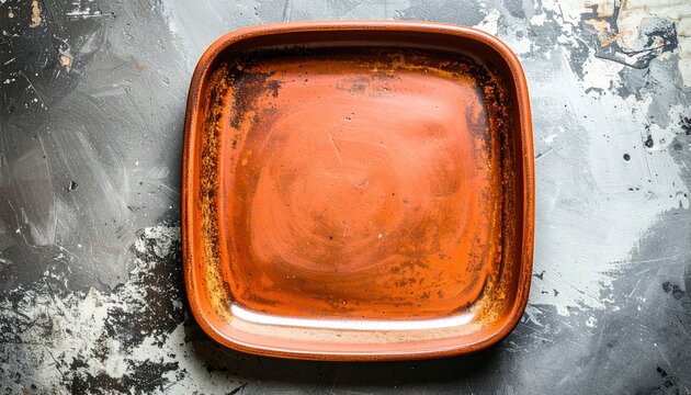 Terracotta square plate with rounded corners, rustic kitchen tableware