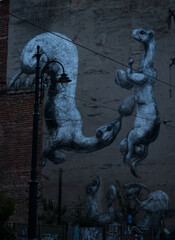 Famous mural featuring weasels by the artist ROA in Łódź, Poland. © kevin