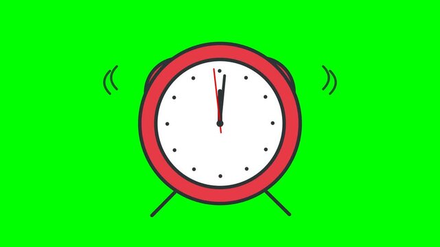 Red alarm clock ringing animation on green screen background