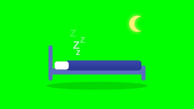 Bed with zzz sleep symbol and moon on green screen animation