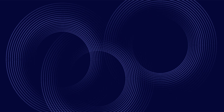 Latar belakang abstrak garis lingkaran biru tua. Garis geometris lingkaran biru mengkilap dengan konsep teknologi masa depan. Ilustrasi vektor