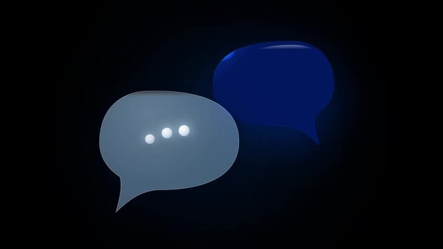 Blue 3d speech bubble icons grid on black background