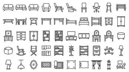 50 Home Furniture Line Icons Featuring Sofas Chairs Tables Beds Cabinets Lamps and Editable Interior Vector Symbols © Liton