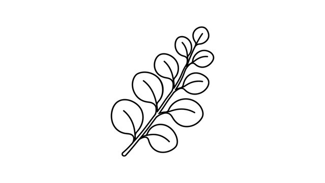 Moringa leaf branch line art vector illustration isolated on background.