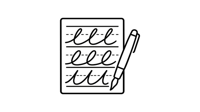 Cursive writing practice sheet with pen icon for education concepts.