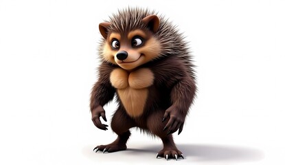 Fototapeta premium Muscular 3D Hedgehog Monster Character Isolated on White Background 