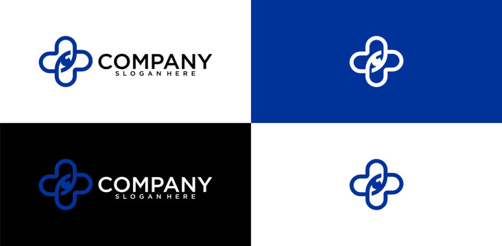 Blue Eye Cross Medical Healthcare Line Art Logo Template
