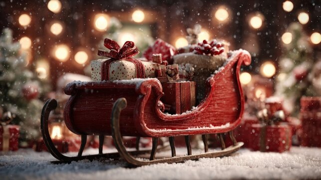 red sleigh filled with Christmas presents