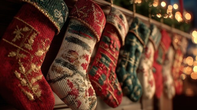 row of Christmas stockings hanging