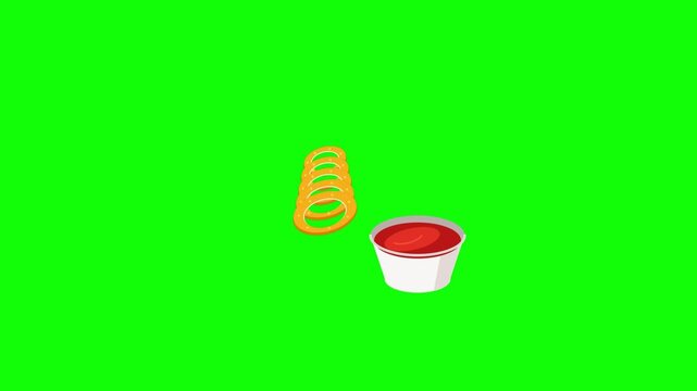 Cartoon Fried Onion Rings and Ketchup Dip Animation