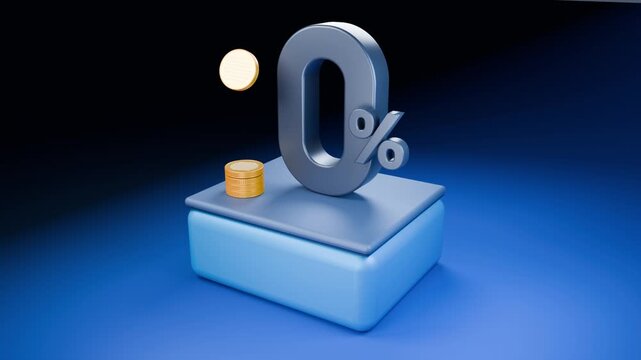 Zero Percent Interest Symbol with Gold Coins 3D Animation