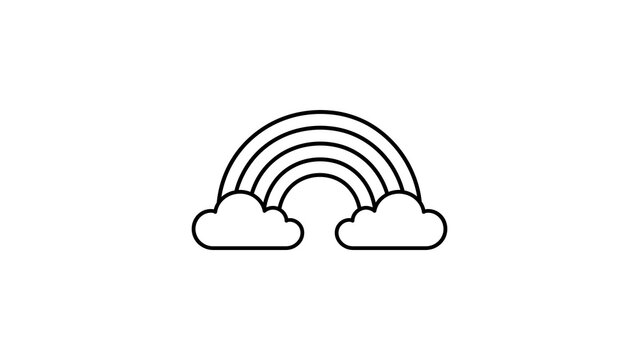Rainbow with clouds outline icon black line art for weather nature sign.
