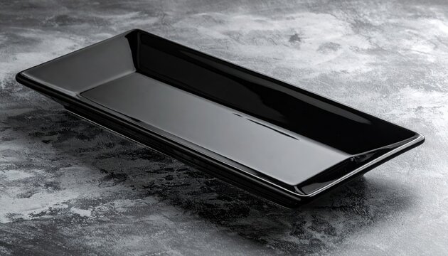 Glossy black rectangular serving dish with ribbed edge