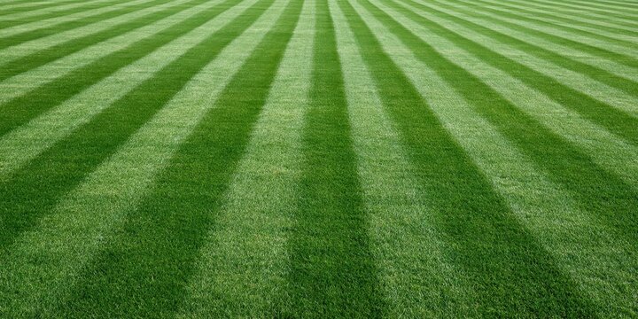 Lush Green Grass Field with Mowing Stripes Pattern