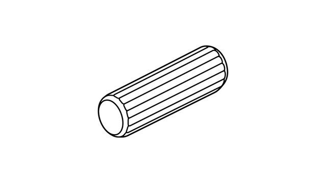 Wooden dowel pin with fluted surface for furniture joinery assembly.