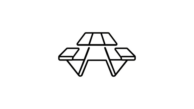 Wooden picnic table with benches outdoor line icon vector illustration.