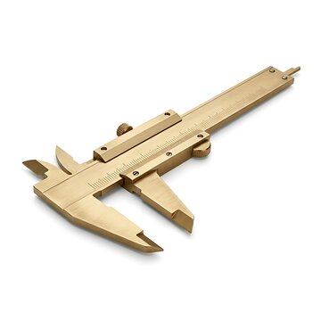 Beige metal caliper measuring tool isolated on white background