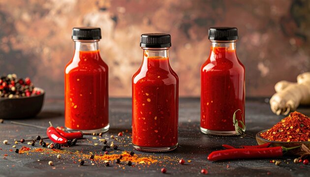 Red spicy condiment bottle for food packaging concepts