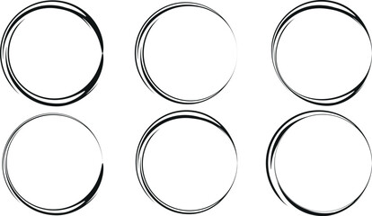 Black sketchy ink line circular frames and round artistic vector graphic design elements set © Shirina