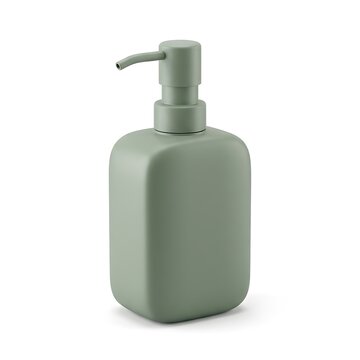 Mint green soap dispenser with pump isolated on white background