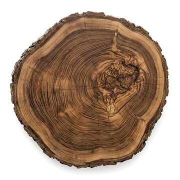 Cross section of a rustic wooden log stump isolated on white background