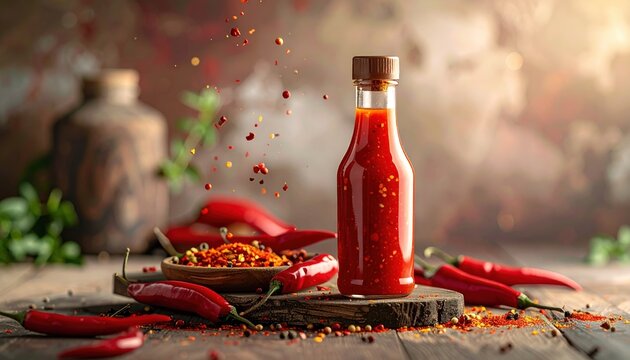 Red spicy condiment bottle for food packaging concepts