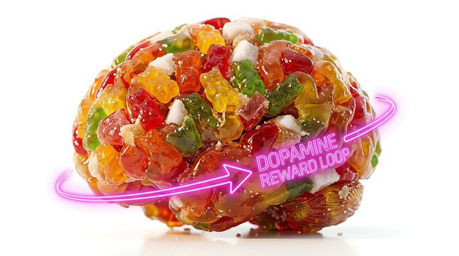 Dopamine reward loop brain made of gummy bears