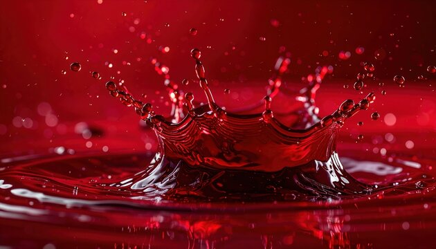 Dark red liquid splash with sharp droplets, dynamic abstract texture