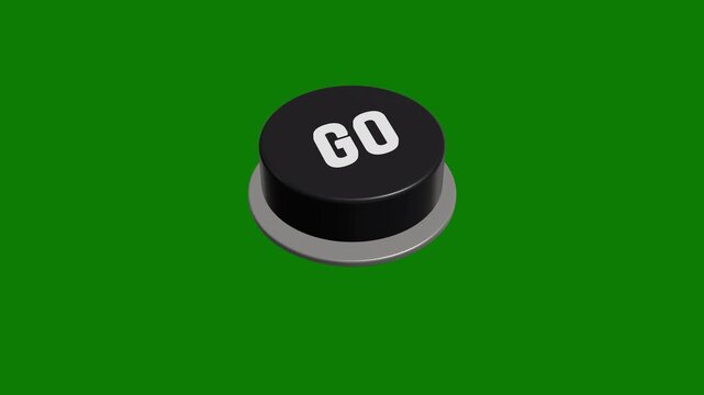 3D black Go button sliding and pressing animation on green background.