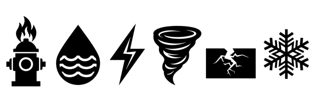 Natural disaster and property insurance protection icons set vector photo