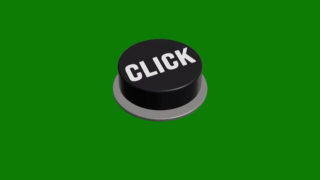 3D black click button sliding and pressing animation on green background.