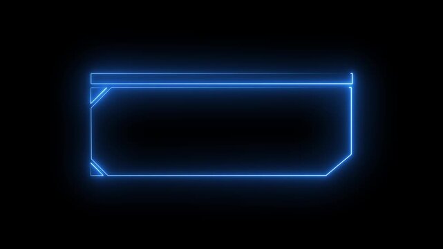 Glowing frame elements trace blue neon lines across black background . Motion graphics production packages incorporate this neon frame asset. 4k animation video 