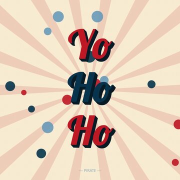Featuring the text yo ho in red and dark blue with a beige background, and a sunburst, pattern with scattered circles