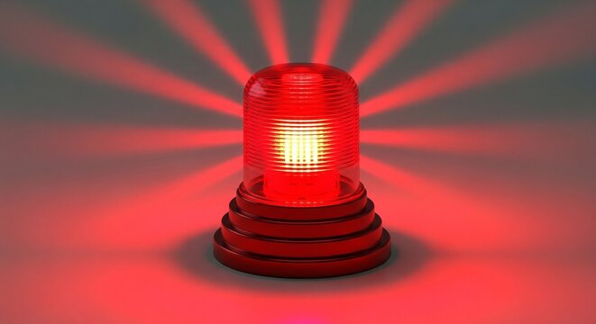 3D render of a glowing red warning beacon with radiating light rays