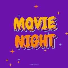 Night text with a deep purple background, featuring scattered star, shapes and bold, layered typography with, a dark shadow, effect style © Mdnobirul