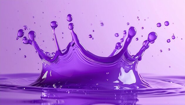 Purple liquid splash forming crown shape, dynamic abstract background element