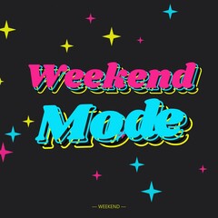 Weekend mode typography on a dark background, with floating colorful, star shapes for, leisure, relaxation, and, weekend lifestyle concepts © Mdnobirul