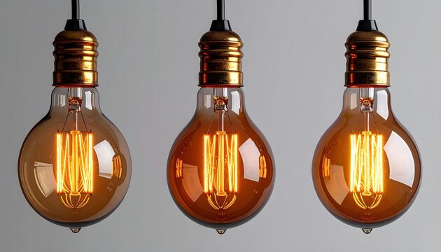 Vintage Edison filament bulb with amber glass isolated