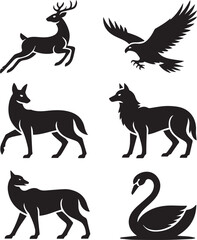 Obraz premium Black and white forest animals vector icons Vector