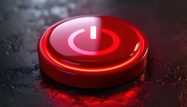 Glossy red power button symbol, modern technology icon